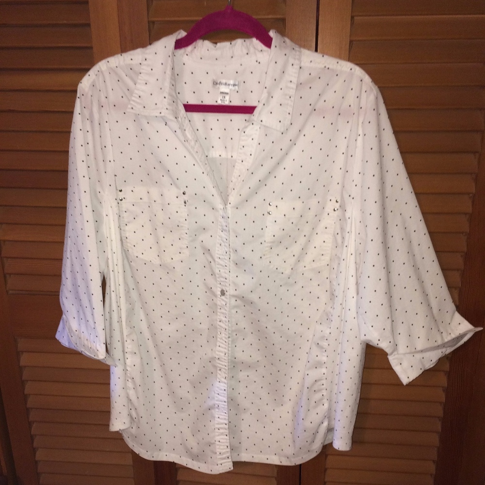 Croft&Barrow Blouse Black Polka Dot/White Ground